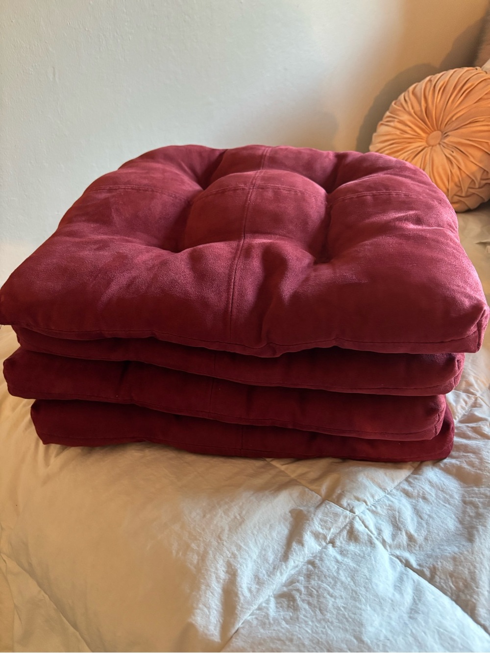 Plush Deep Red Tufted Floor Cushion - Home Bedding